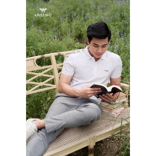 เสื้อยืดคอปกแขนสั้นผู้ชาย ARISTINO ทรงเข้ารูป สีขาว เสื้อยืดคอปก ARISTINO APS021S1