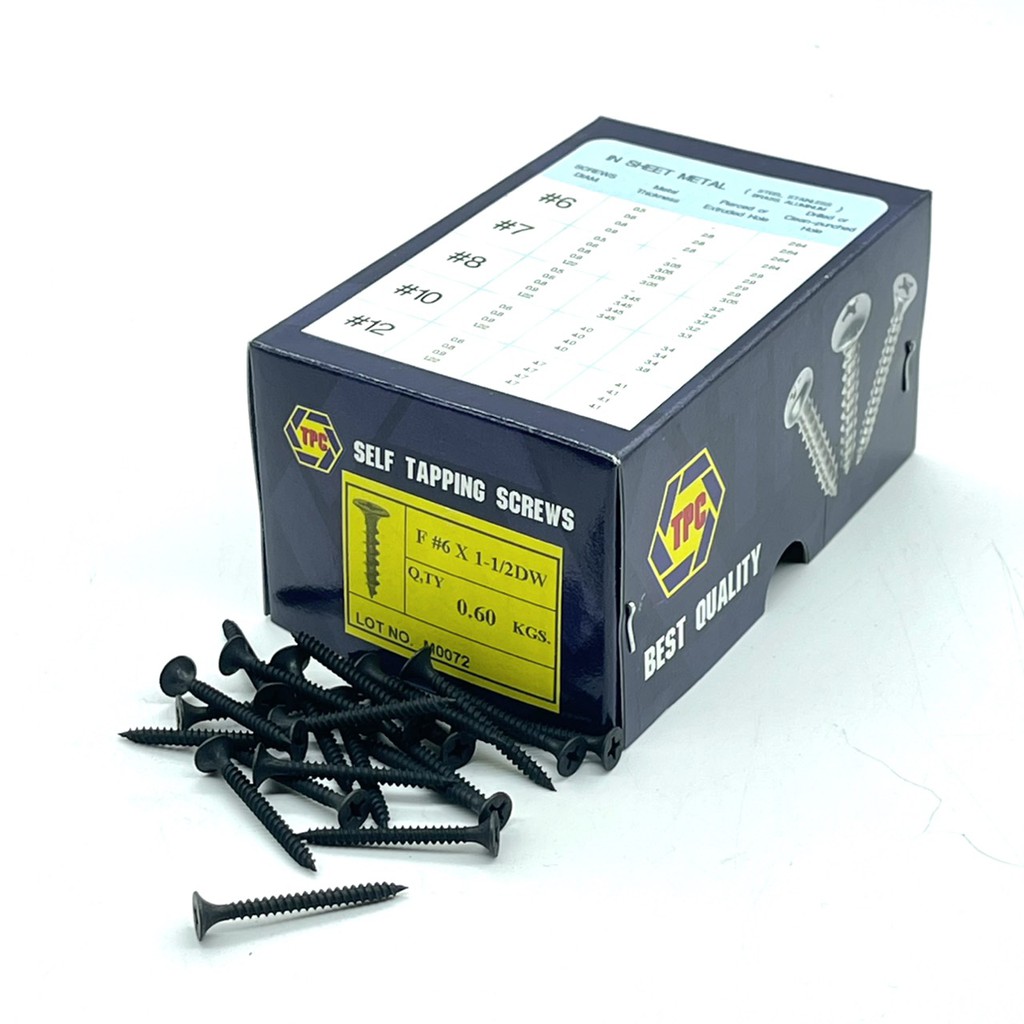 สกรูดำ สกรูยิงฝ้า เบอร์6 ยาว11/2 (1นิ้วครึ่ง) หัวแฉกแบน  สีดำ ฝ้ายิปซั่ม ฝ้าฉาบเรียบ ซีลาย โครงไม้ - รูปที่ 3