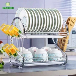 HANGROO TTD ชั้นวางจาน ที่วางจาน ที่คว่ำจานสแตนเลส ชั้นวางจาน 2 ชั้น และถาดรองน้ำพลาสติก