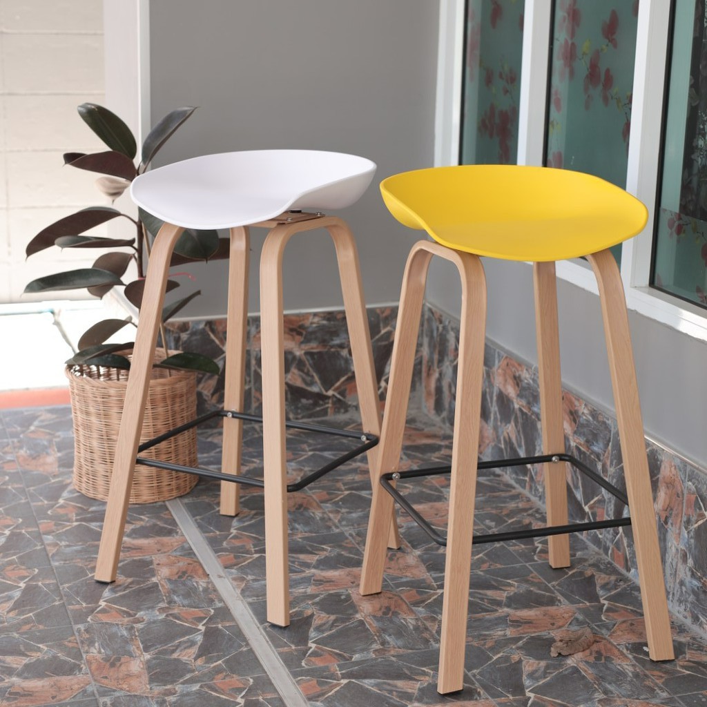 ❀เก้าอี้บาร์ เก้าอี้ทรงสูง ขาเหล็ก ลายไม้ ขนาด 43 X 43 X 75 ซม.  Modern Bar Stool Seat Counter High 