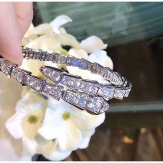 S925 Silver  Diamond Snake Bracelet Opening Anti -allergy and Anti fading