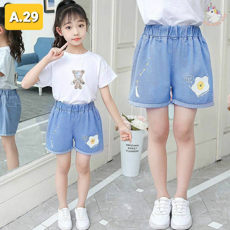 พร้อมส่ง กก.ยีนส์ขาสั้น ลายไข่ดาว