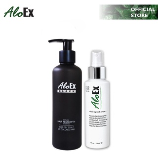 AloEx Black Shampoo + Hair Regrowth Serum 120 ml เซตแชมพูลดผมขาดร่วง และเซรั่มเพิ่มผมหนา