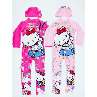 ชุดว่ายน้ํา แขนยาว ลาย Hello Kitty และกางเกงขายาว สําหรับเด็ก