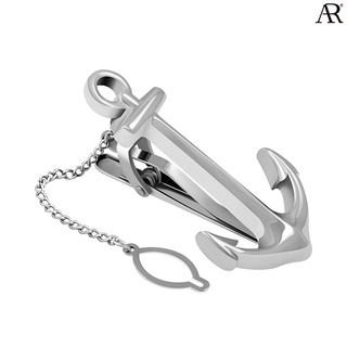 ANGELINO RUFOLO Tie Clip ดีไซน์ Anchor เข็มหนีบเนคไทโรเดียมคุณภาพเยี่ยม สีเงิน