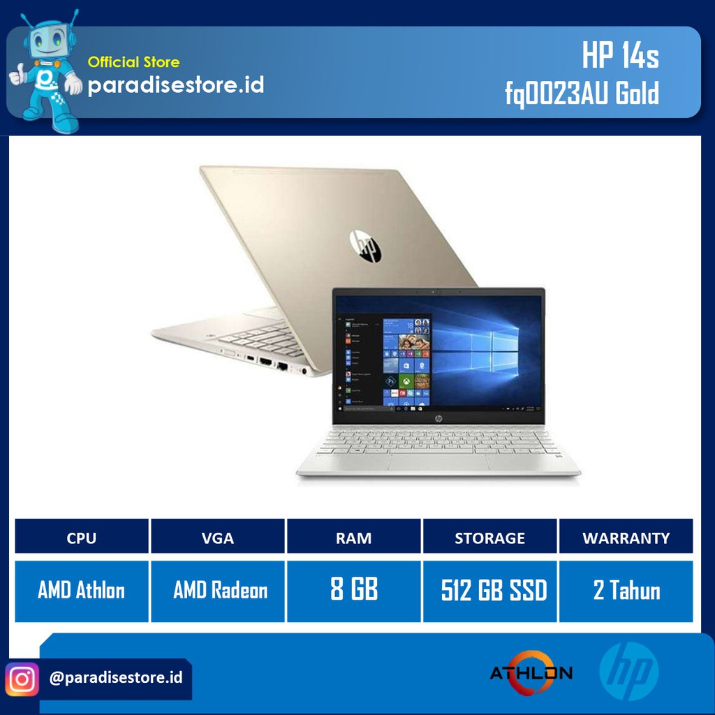 Hp 14s-fq0023AU Gold (Athlon - 3150U / 8GB / 512GB SSD / UMA / Win 10 Home)