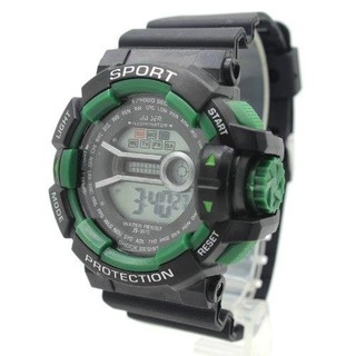 Sport Watch นาฬิกาข้อมือชาย-หญิง สายยางดำ ขอบเขียวเข้ม ระบบ Digital SW-B04