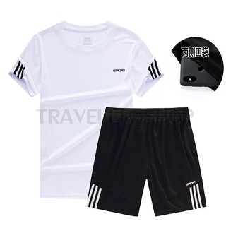 ชุดกีฬาผู้ชาย ชุดแตะบอล ชุดเซต ชุดออกกำลังกาย ชุดกีฬา เสื้อ+กางเกง เซต2ชิ้น ระบายอากาศดีมาก