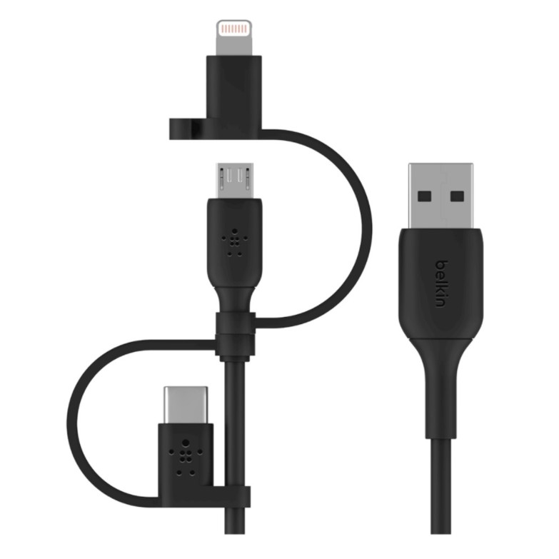 BELKIN  3 IN 1 CHARGING CABLE (สายชาร์จอเนกประสงค์) BOOST CHARGE UNIVERSAL CABLE (USB-A TO MICRO USB/USB-C/LIGHTNING 2.4