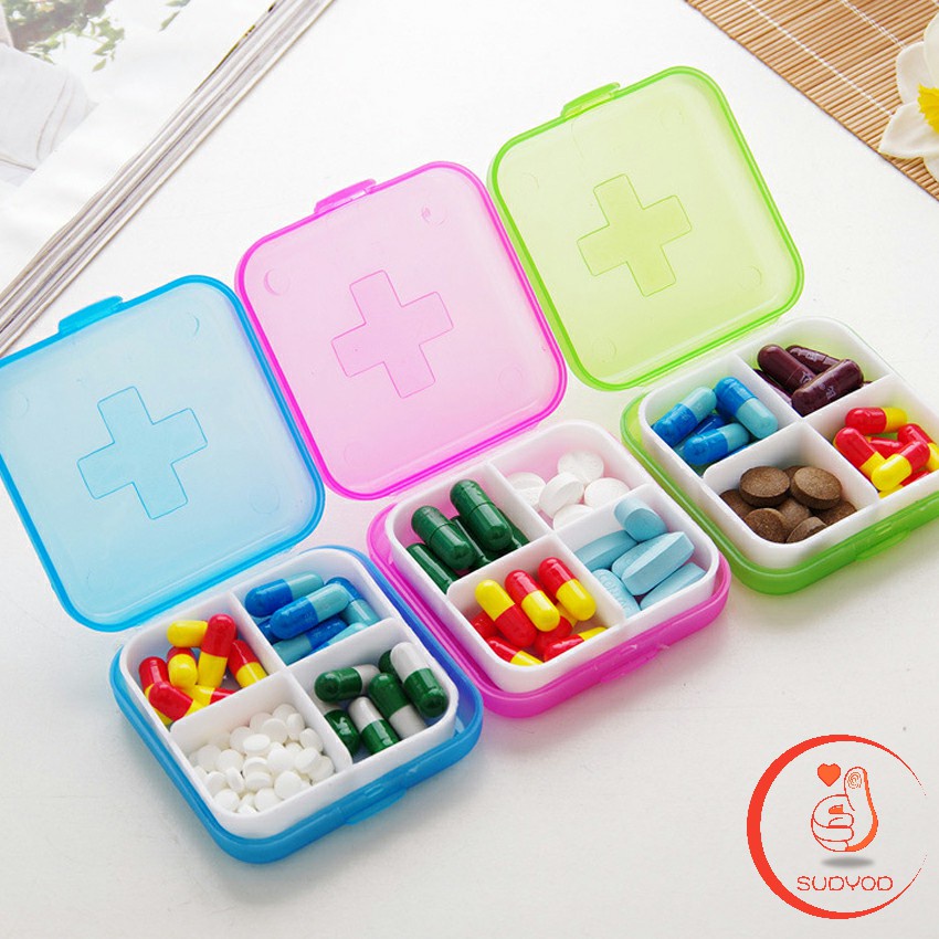 หลายช่อง กล่องยาแบบพกพา กล่องยา มินิ กล่องสีสันลูกกวาด Cross-packing pill box