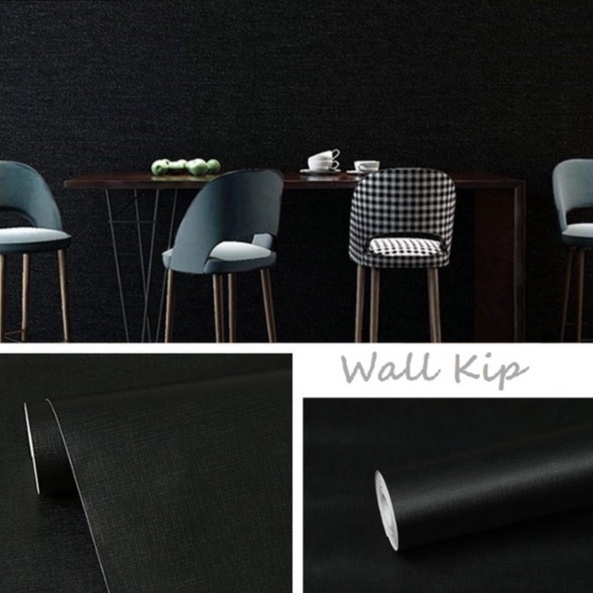 (ส่งทันที) Wall Kip วอลเปเปอร์ สีดำ ติดผนัง สติ๊กเกอร์ มีกาวในตัว ติดเองได้ #พื้นดำ
