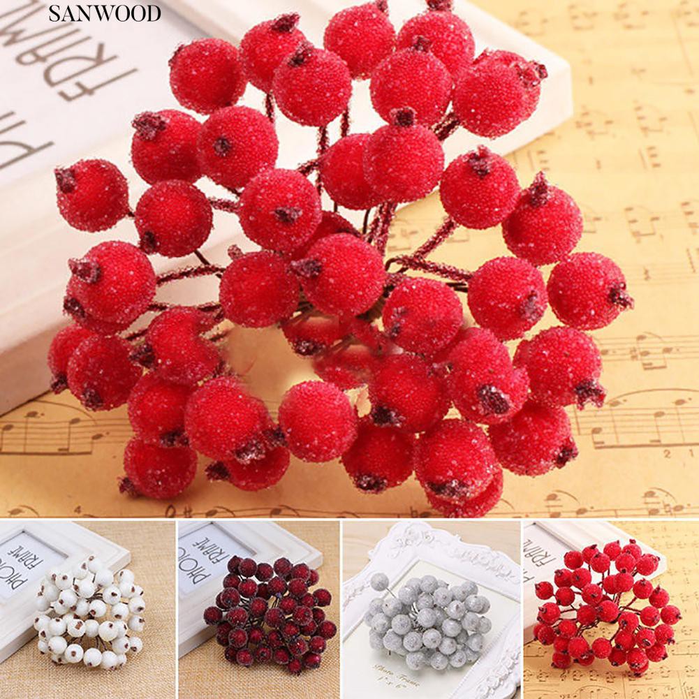 40pcs Mini Christmas Foam Frosted Fruit Artificial Holly Berry Flower Home Decor