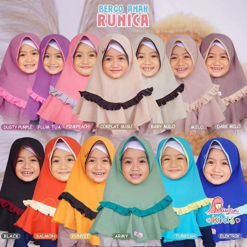 Bergo Anak Runica Miulan / Bergo Anak Milan / Jilbab Milan / Jilbab Milan / Jilbulan / Milan Kids / 