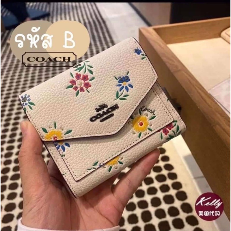 กระเป๋าเงิน Coach ใบสั้น ลายดอกไม้ป่า