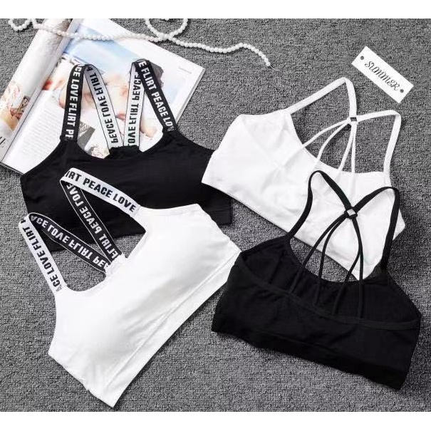 MKL พร้อมส่ง!!!สปอร์ตบราสายลายตัวอักษร งานปัก ใส่ออกกำลังกายมีฟองน้ำ ผ้าดีมาก #0321