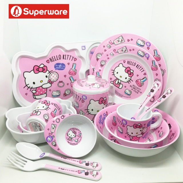 คิตตี้ บิวตี้ ช้อนส้อมเด็ก จานหลุม แก้วน้ำเมลามีน SANRIO KITTY Superware ศรีไทยซุปเปอร์แวร์ [ขายแยกชิ้น]