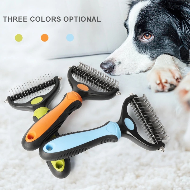 Professional สัตว์เลี้ยง Deshedding แปรง 2 ด้าน Dematting หวีสุนัขแปรงแมว Rake Puppy Grooming เครื่องมือ Undercoat ไหล Flying Hair