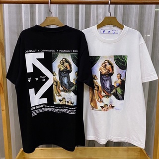 เสื้อยืดผ้าฝ้ายพิมพ์ลาย【COD】 เสื้อยืด Off White แขนสั้น ลายหน้าหลัง COMEING CLUB