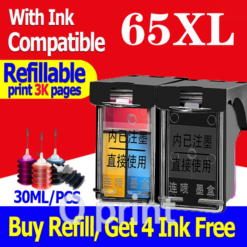 HP 65 หมึก HP65 ตลับหมึกเติม HP65XL ตลับหมึกรีฟิลเข้ากันได้กับ 3724 3730 3732 3752 3752 3755 3758 37