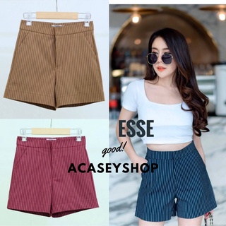 Acasey กางเกงขาสั้นผู้หญิง เอวสูง ลายริ้ว แบบตะขอหน้าซิปหน้า ผ้า Double Satinใส่แล้วพรางหุ่น ไซส์ S - XL