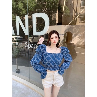 💙เสื้อแขนยาว แต่งแขนพอง ดีเทลแสนเก๋ สุดชิค เสื้อสีน้ำเงิน 06NOV21