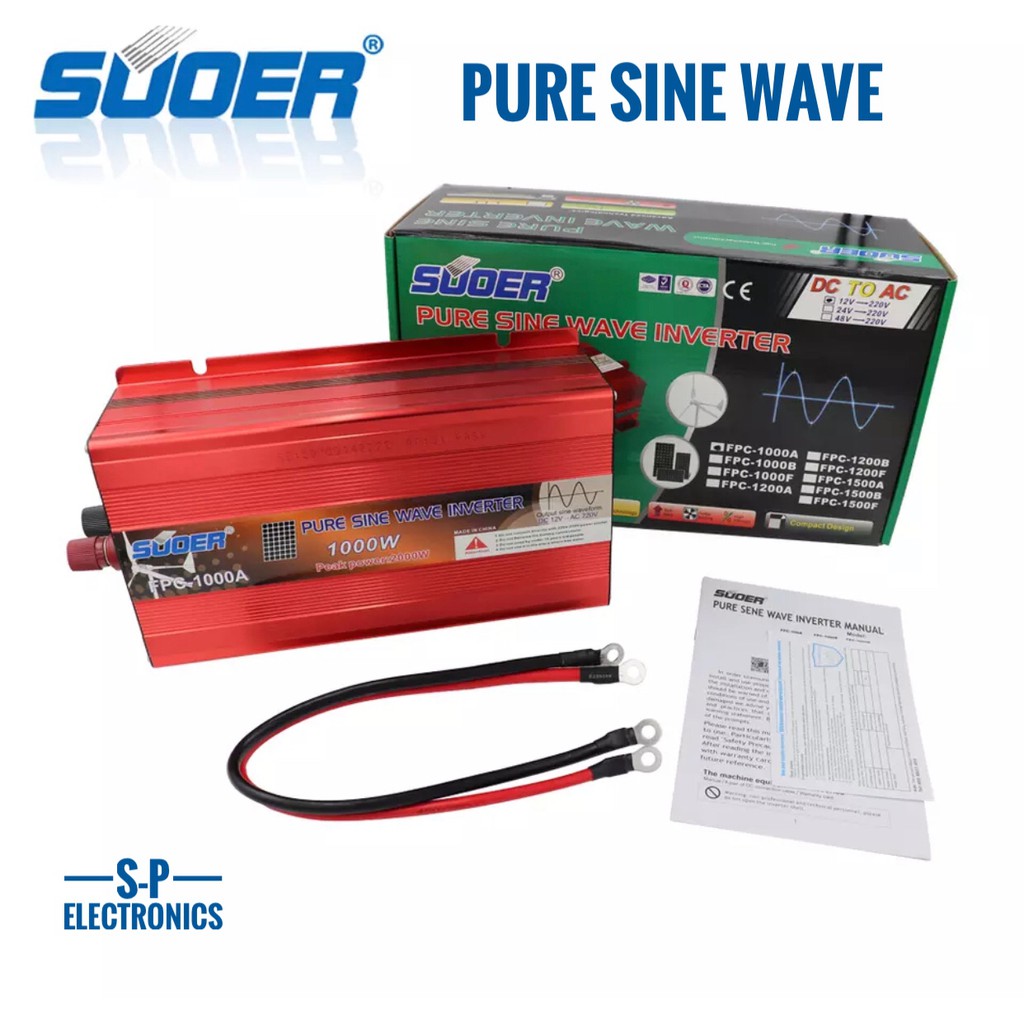 Suoer 12V 1000W อินเวอร์เตอร์ 12V To 220V (FPC-1000A-B) PURE SINE WAVE ...