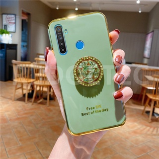 6D เคส Realme 5 / Realme 5i / Realme 5s / Realme 5 Pro / Realme 6 / Realme 6 Pro ป้องกันเลนส์หรูหราซิลิโคนอ่อนเคสโทรศัพท์พร้อมที่วางขาตั้งเพชร