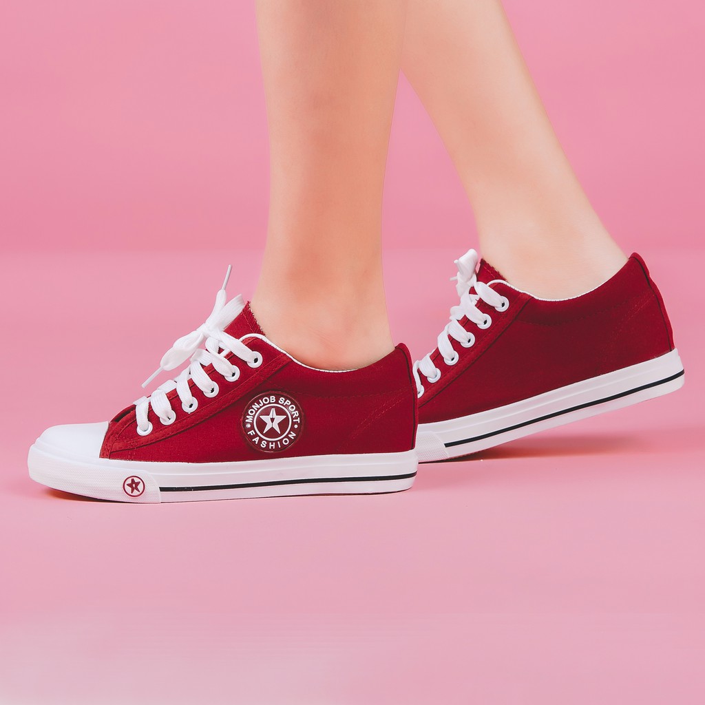 (สีแดง) - รองเท้าผ้าใบแฟชั่นเกาหลี รองเท้าผู้หญิง CM9107 RED รุ่น