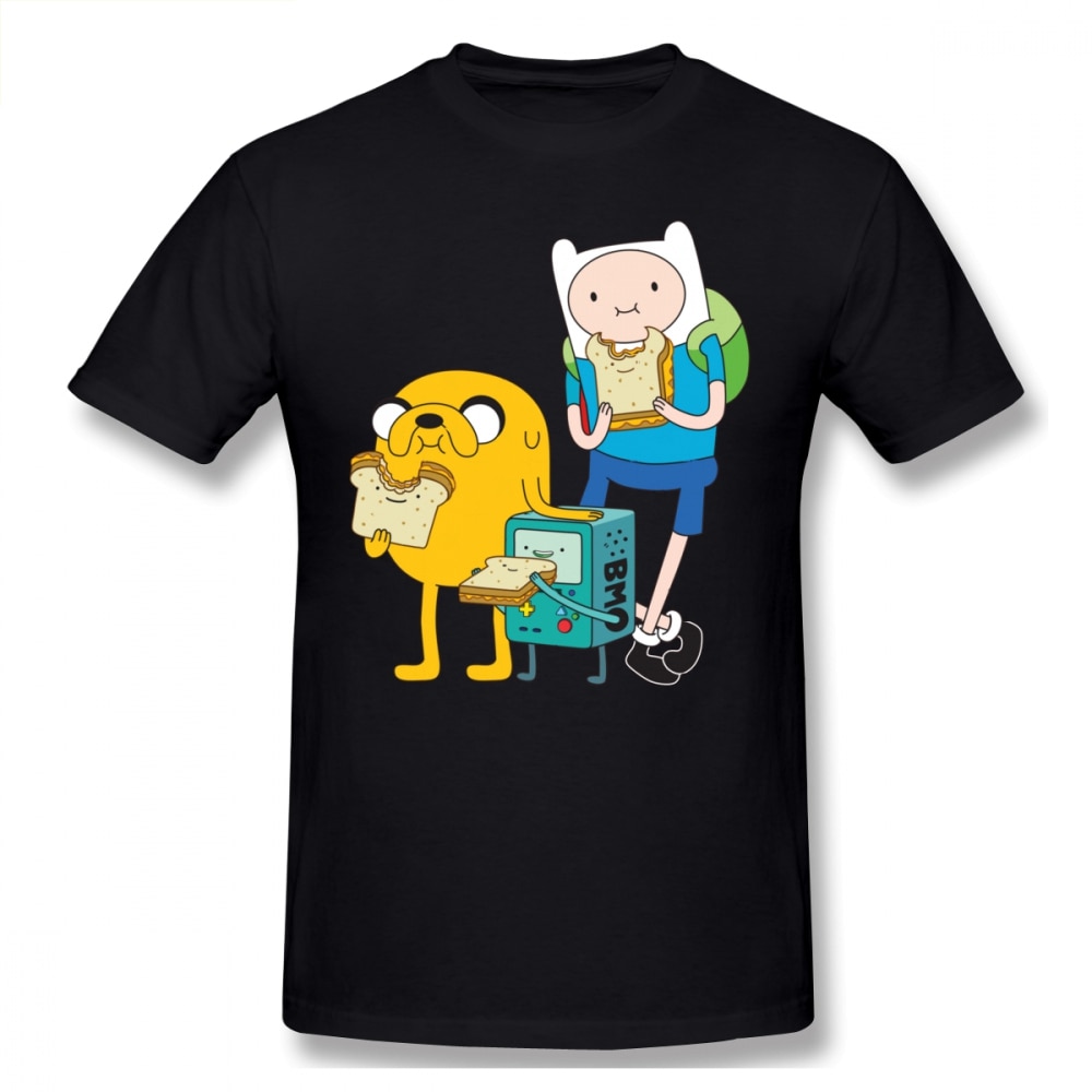 Finn Jake BMO Adventure Time เสื้อยืดลําลองสําหรับผู้ชายผ้าฝ้ายแขนสั้นคอกลมขนาดพลัส