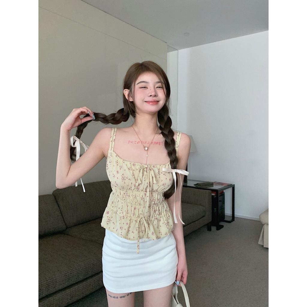 ส่งทันที Cici(NO. J570)สายเดี่ยวลายลูกไม้ ระบายชายเสื้อ ดีเทลเชือกรูดหน้า สไตล์สาวมินิ - 6