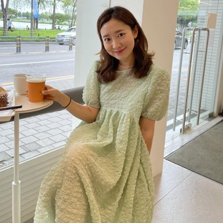 พร้อมส่ง 🍅🍑🥝 green puff dress C2628 เดรสยาวมินิมอล เดรสยาวพัฟ มี 3 สี เขียว ครีม ดำ