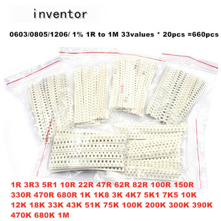 33valuesx 0603 0805 1206 ชุดตัวต้านทาน 1R ถึง 1 เมตร ohm 1% SMD 20 ชิ้น=660 ชิ้น