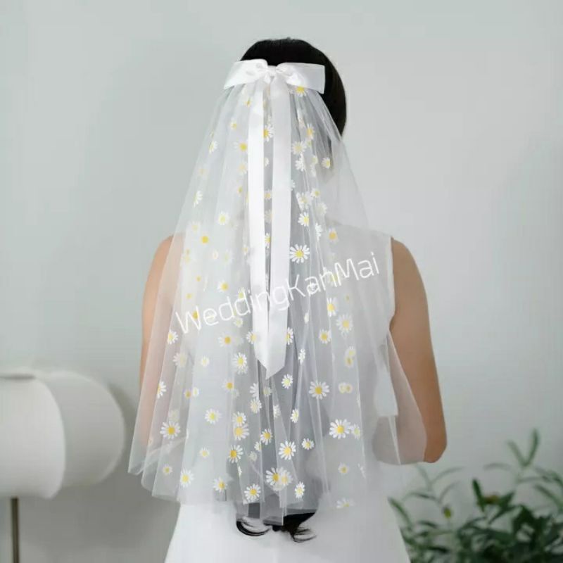 เวลเจ้าสาว ลายดอกไม้ ผ้าคลุมหน้าเจ้าสาว ผ้าคลุมผมเจ้าสาว [V4]