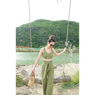 FOLOVE OLIVE TOP+PANTS ชุดเซต เสื้อกล้าม กางเกงขายาว สีเขียว