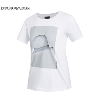 Armani Emporio Armani 21 เสื้อยืดลําลองสําหรับสตรีผ้าฝ้ายแขนสั้นคอกลม