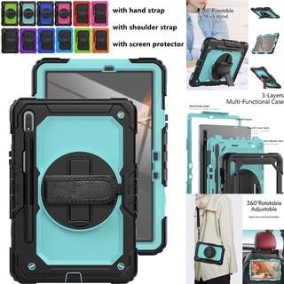 Shockproof Tablet Case For Samsung Galaxy Tab S8 11 inch X700 Tab S8 Plus 12.4 X800 Tab S8 Ultra 14.6" X900 2022 Heavy Duty Rugged 360 Degree Swivel Stand 3 Layer Protection Soft Silicone Hard Plastic with Shoulder Strap Screen Protector Tablet Case Cover