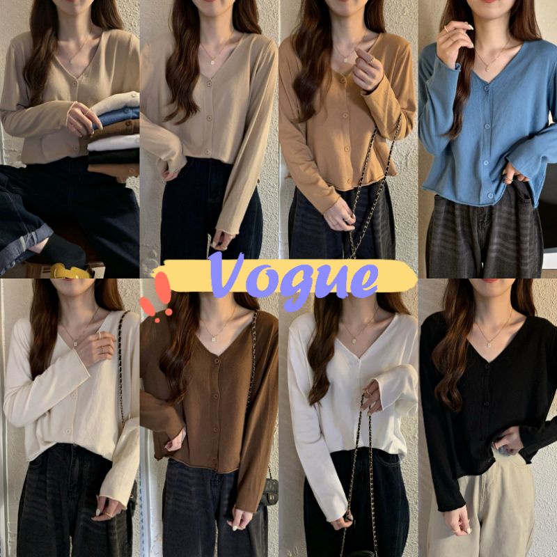 Vogue​🌟​พร้อมส่ง​🌟​เสื้อไหมพรมแขนยาว คอวี สีพื้นผ้านิ่มมาก ทั้งหมด7สี (7940) -C