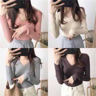 Fulllove เสื้อไหมพรมแขนยาว Cute Basic สเวตเตอร์ไหมพรม มี6สี รุ่น6030