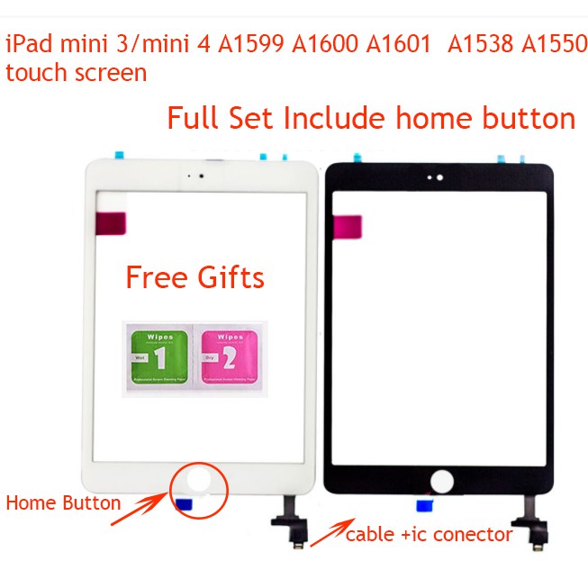 หน้าจอสัมผัสสําหรับ iPad Mini 3 Mini 4 A1599 A1560 A2601 1550 A1538 แผง Digitizer ปุ่ม IC Home