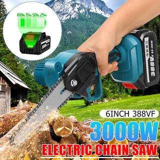 เลื่อยโซ่ไฟฟ้า ขนาดเล็ก 388V 3000W 6 นิ้ว พร้อมแบตเตอรี่ 2 ชิ้น สําหรับงานไม้