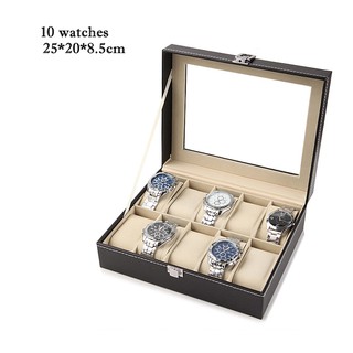 Watches Box - กล่องจัดเก็บนาฬิกา 10 เรือน หนัง PU เจาะช่องกระจก คุณภาพดี สวย คุ้มค่า