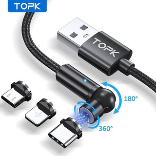 TOPK AM68 2เมตร สายชาร์จแม่เหล็ก สำหรับiPhone Type-cและMicro สายแม่เหล็กหมุนได้(360 ° + 180 °) (มีสินค้าพร้อมส่งค่ะ)