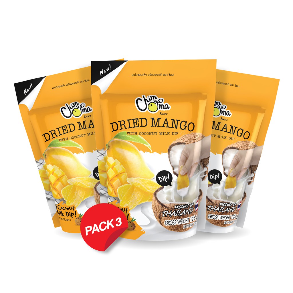ชิมมะ มะม่วงอบแห้งพร้อมดิปกะทิ 100 กรัม (3 ซอง/แพ็ค) / Dried Mango with Coconut Milk Dip 100g (3 Bags/Pack) พร้อมส่ง