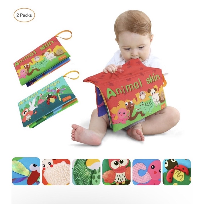 TUMAMA Activity Books Baby Kids Infant Toddler Crinkle Soft Cloth touch & feel animal Tail Book educ