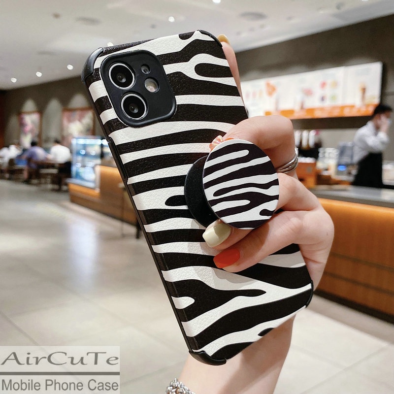 เคส OPPO A96 A76 A16 A15 A15S A54 A53 A93 A92 A52 A31 A12 A9 A7 A5 A5S A3S F9 F7 Reno5 4G 5G Reno7 Z Reno 7 7Z Realme 5 5i 2020 2021 2022 Anti-fall Checkerboard Cow Zebra Stripe Soft Case With Stand #8