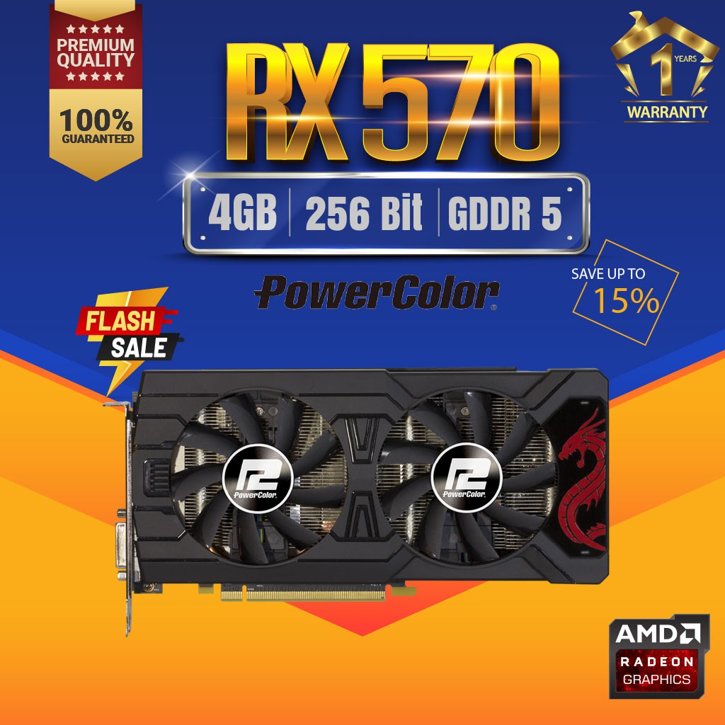VGA (การ์ดจอ) RX 570 4GB Power Color PWC GDDR5 256 BIT | Shopee Thailand