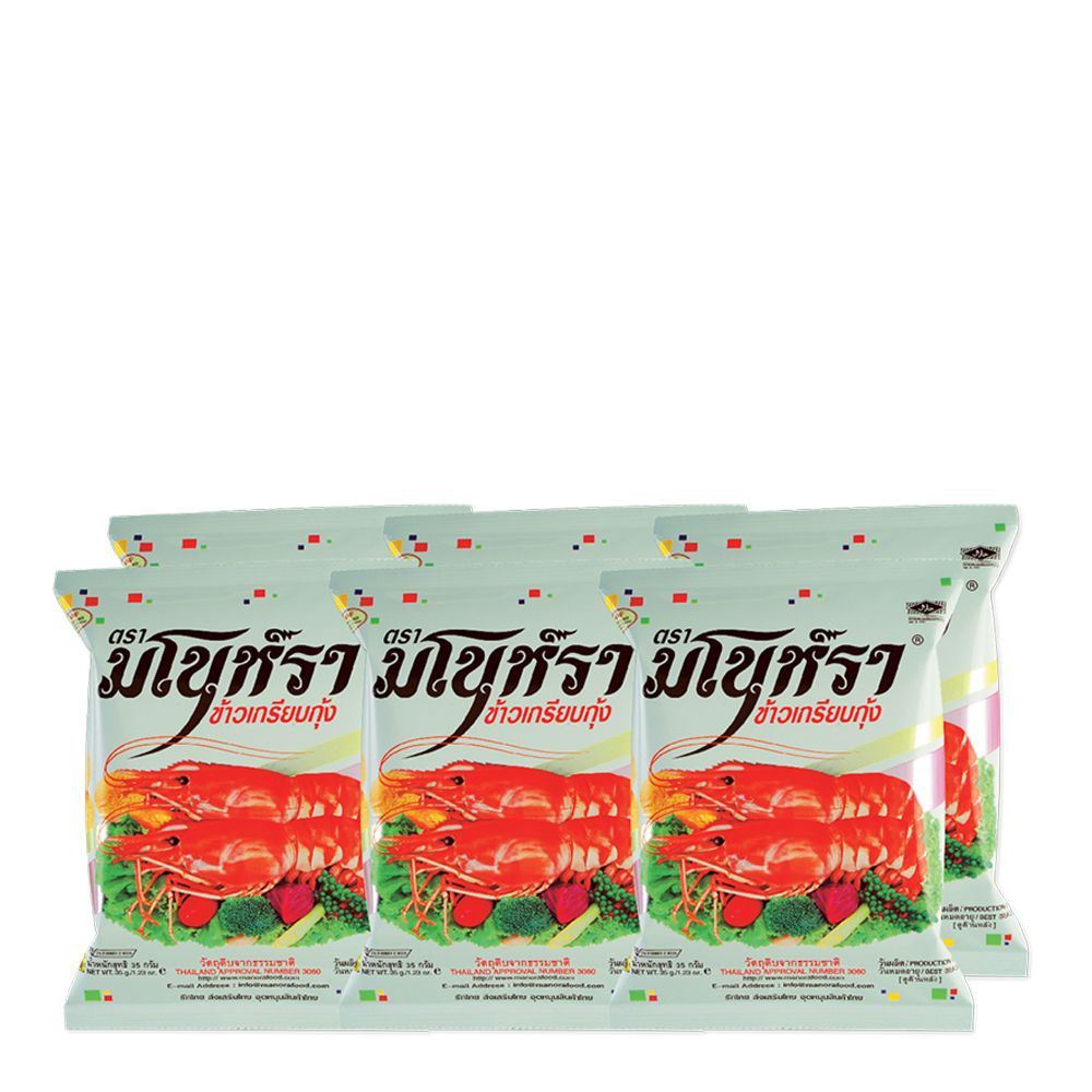 มโนราห์ ข้าวเกรียบกุ้งทอด 32/35 กรัม (6 ห่อ) Manora Fried Shrimp Crackers 32/35 grams (6 packets)