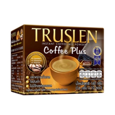 Truslen Coffee Plus ทรูสเลน คอฟฟี่ พลัส กาแฟสำเร็จรูป กาแฟ ช่วยเผาผลาญไขมัน ไม่มีน้ำตาล จำนวน 1 กล่อง บรรจุ 10 ซอง 10128