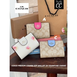 (แท้ 💯%‼ Factory) COACH MEDIUM CORNER ZIP WALLET IN SIGNATURE CANVAS