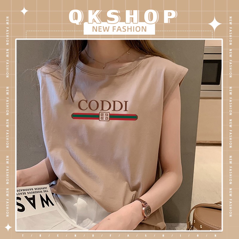 QKshop เสื้อยืดแฟชั่นแขนกุดสกรีนลายอักษร สุดเนียบ ตัวสีเสื้อมีให้เลือกถึง 5 สี ใส่สบายๆใส่ได้ทุกโอกาส